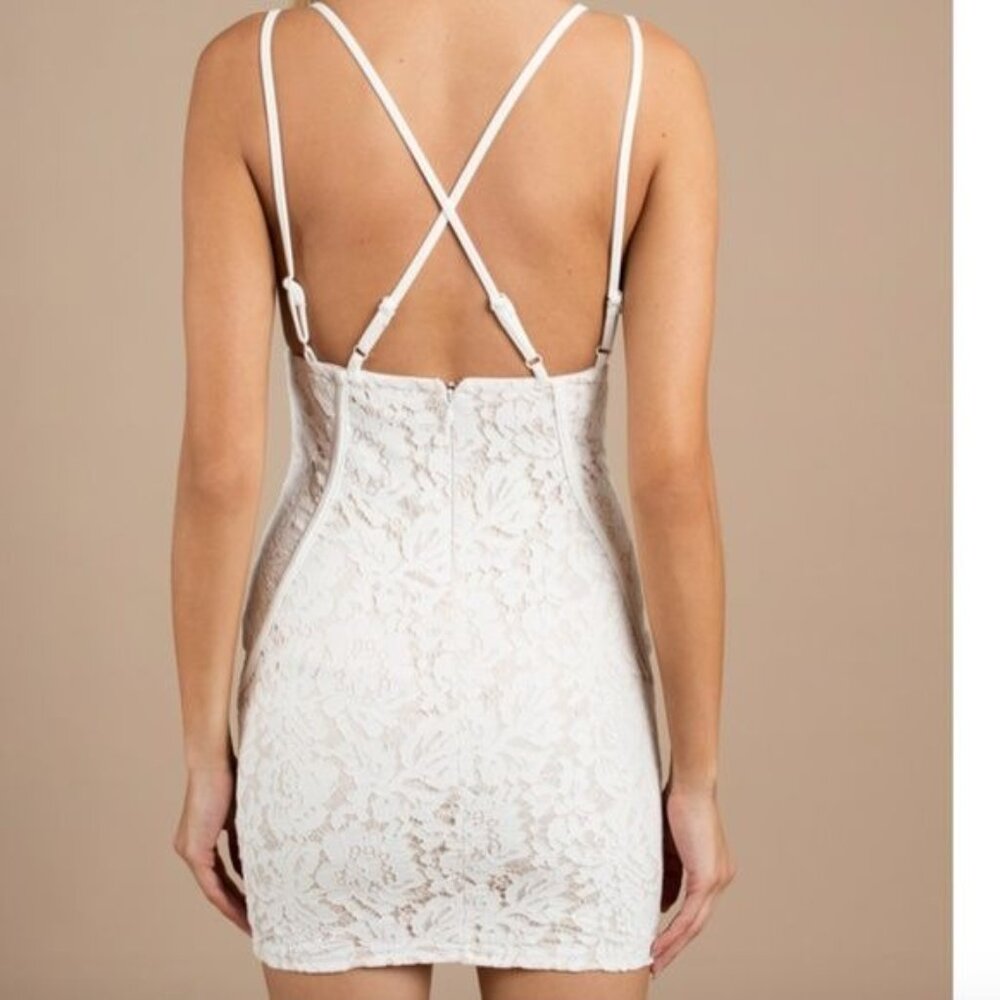 Tobi V-Neck Spaghetti Strap Graduation Lace Prom Bodycon Mini Dress White Small - Picture 2 of 13